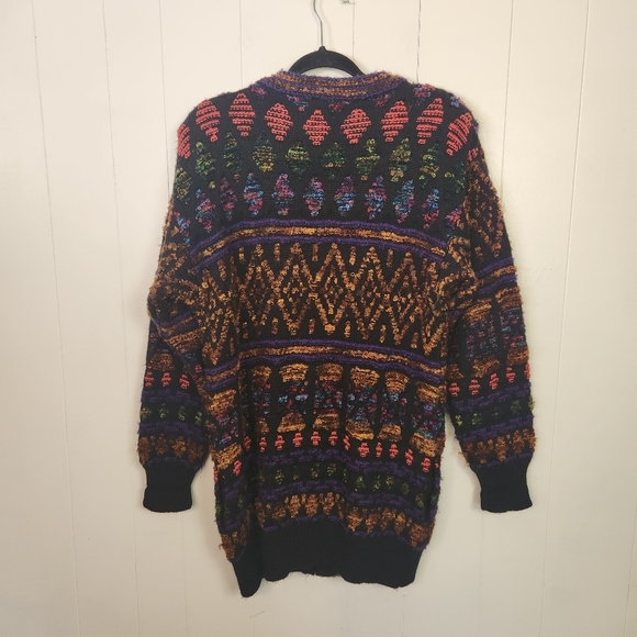 Vintage 90s Textured 3D Knit Bright Abstract V-Neck Cardigan Sweater Size Medium - Picture 5 of 11